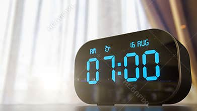 Clock timer ringing at 7 am early in the morning and digits of alarm flashing