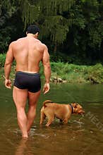 bodybuilder with dog