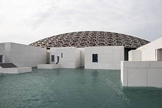 Partial view of Louvre Abu Dhabi museum. United Arab Emirates