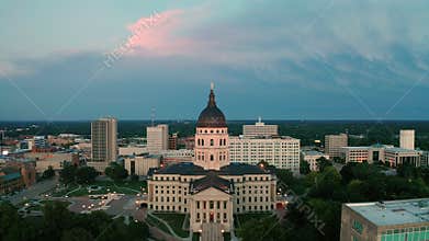 Topeka Kansas Capital Building Grounds Downtown City Skyline Storm Clouds Passing