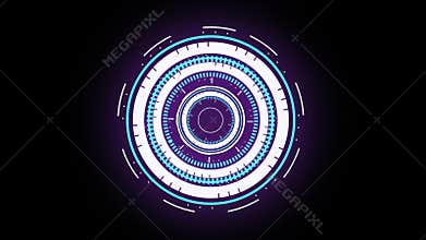 HUD element. Animation of HUD Heads up display in blue, motion graphic on black background