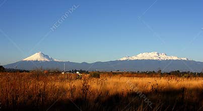 Popocatepetl and iztaccihuatl volcanoes, in tlaxcala, mexico.