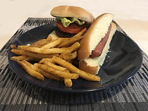 Hamburguer and Hot dog Sanwiches Homemade Dish. Photo image