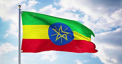 Ethiopian flag waving in the wind shows ethiopia symbol of patriotism - 4k 3d render