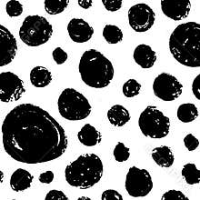 Hand drawn paint brush seamless pattern. Grunge circles. Black ink stains