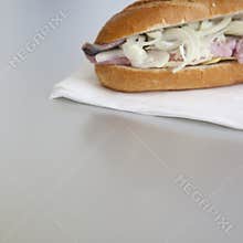 Fish sandwich and onions