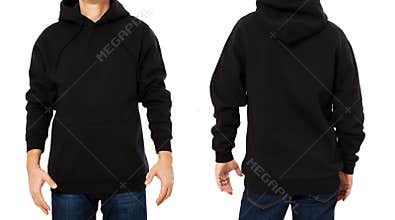 Black male sweatshirt set template isolated. Man sweatshirts set with mockup and copy space. Hoody design. Hoodie front and back