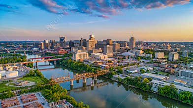 Nashville Tennessee TN Drone Aerial Skyline at Sunset