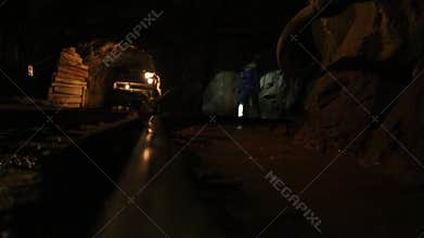 Mine Shaft. Interior of a mining shaft with diminishing perspective and copy space.