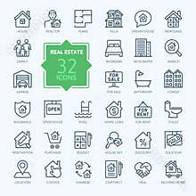 Real Estate - minimal thin line web icon set. Outline icons collection.