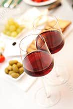 Glasses of wine with food