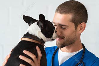 Vet loving pet dog