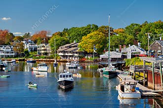 Fishing boats docked in Perkins Cove, Maine, USA