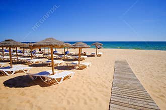 View on the beautiful beach Praia da Falesia - Praia da Rocha Baixinha Nascente in Algarve, Portugal
