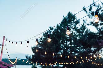 Light bulb decor in outdoor party, Wedding party