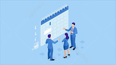 Isometric weekly schedule and calendar planner organization management. Online business workflow, time management