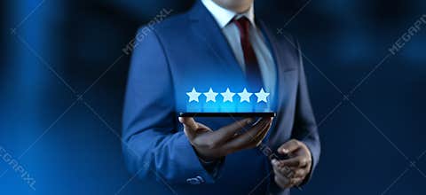 5 Five Stars Rating Quality Review Best Service Business Internet Marketing Concept