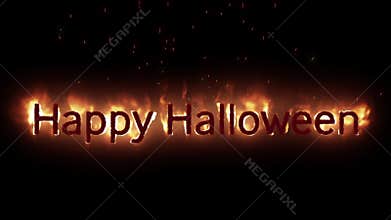 Happy Halloween text appearing on fire