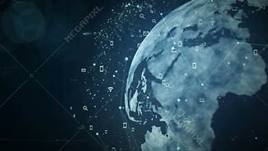 Growing global network and data connections concept.