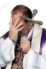 Catholic priest with handcuffs. Abuse.