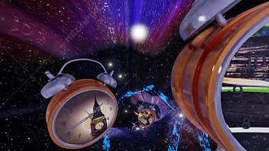 Time travel wormhole clocks with videos - infinite loop