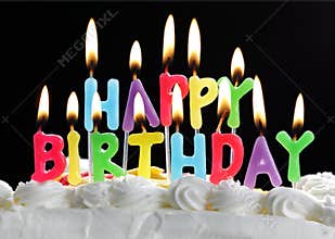 Happy birthday candles on a cake