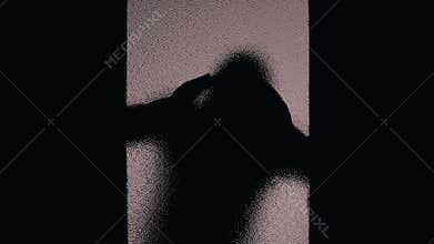 Silhouette of hooligan looking through door glass, checking house, break in