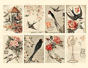 Set of Eight Vintage Style Bird Tags