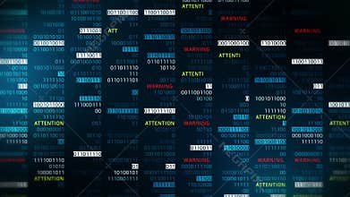 Warning and Attention message with binary numbers. Web online with digital technology loop animation. Computer network problem err