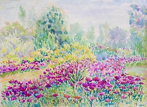 Painting watercolor landscape colorful of daisy flowers in garden