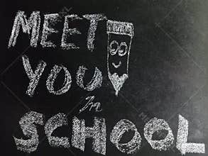 meet you in school cartoon pencil presented on chalkboard concept