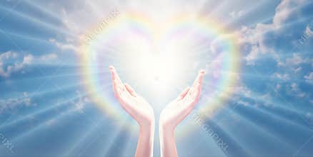 Magical love healing universal energy, rainbow heart hands