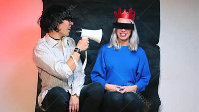 Two girls having fun at a bachelorette party.