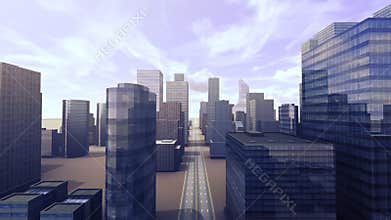 Growing city street view building 3d