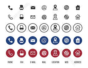 Contact icons. Business card vector symbols collection. Information icons, location, address, mail, fax, web set