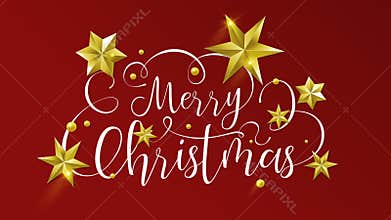 Merry Christmas red writing animation gold stars