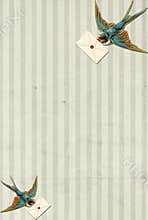Striped background vintage blue bird with letter