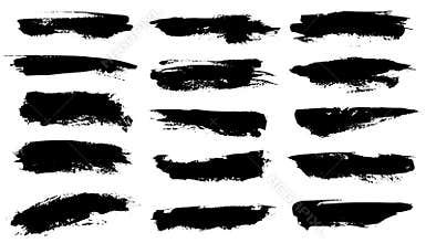 Grunge brushes. Black paint strokes, ink paintbrush texture. Brushstroke stain grungy drawing frame borders, isolated