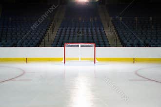 An empty net in a hockey arena