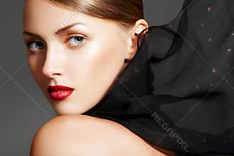Fashion accessories. Model with chic lips make-up