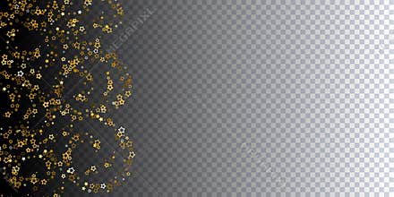 Gold stars confetti on black transparent background