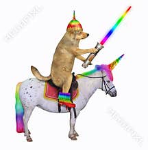Dog alien rides the unicorn