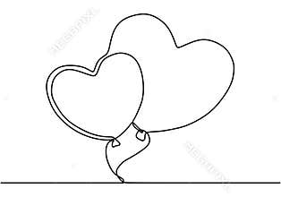 Heart balloon one line drawing. Couple balloons, continuous single hand drawn. Minimalist design of romantic love symbol