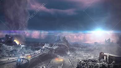 City Destroyed Paris End of the World Apocalypse War Eiffel Tower 3D Renderings Animations