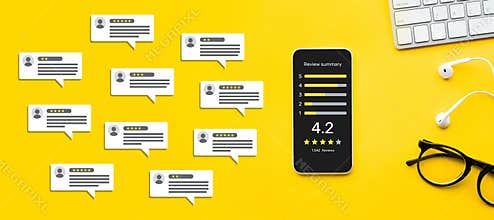 Consumer reviews concepts with bubble people review comments.rating or feedback for evaluate