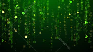 Artistic Green Abstract Glamorous Four And Three Leaf Clover Falling Confetti Glitter Rain
