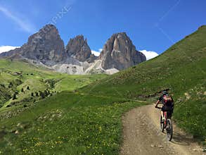 Mountain biker in the Dolomites Sellaronda