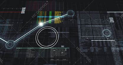 Digital Network Animation. Abstract background of colorful numerical values of banking data and code in columns while moving sidew