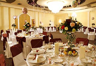 Wide party or banquet ballroom interior