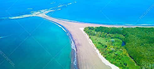 Aerial view: whale-tailed beach uvita, costa rica